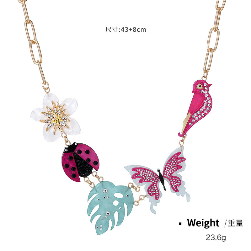 Wholesale Acrylic Flower Bird Alloy Necklace